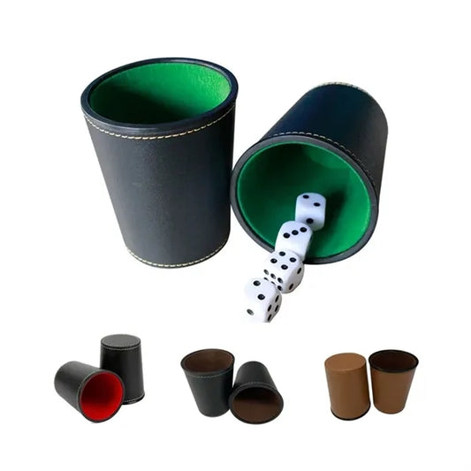 Silent Leather Dice Cup with 5 Dice