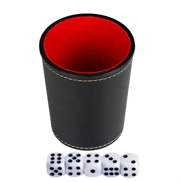 Silent Leather Dice Cup with 5 Dice