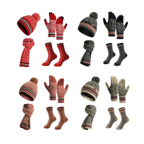 Winter Scarf Hat Gloves Set for Women