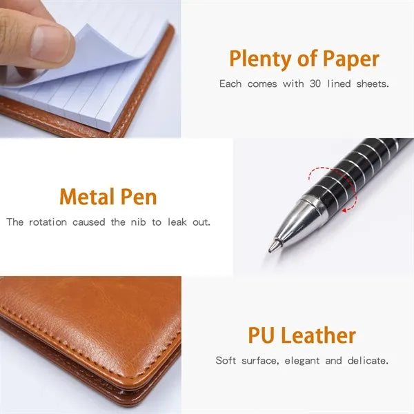 A7 Small Leather Multi-Function Notepad with Metal Pen