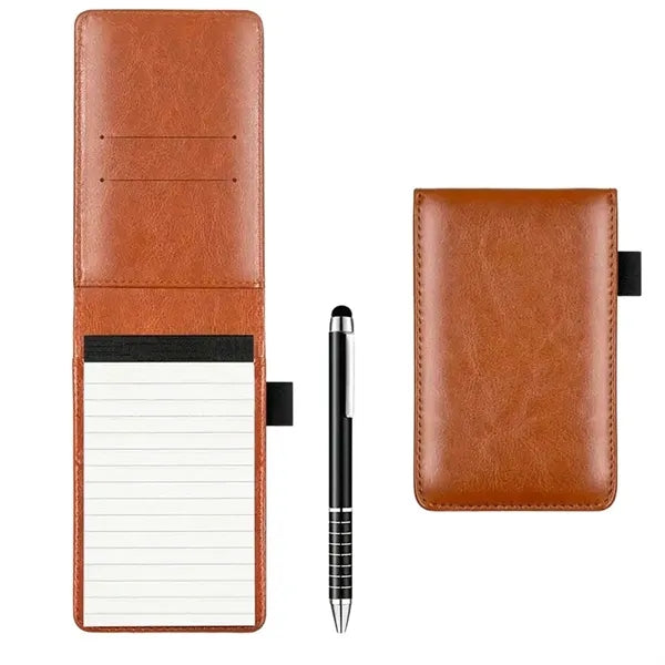 A7 Small Leather Multi-Function Notepad with Metal Pen