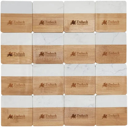 Marble and Bamboo Coaster Set