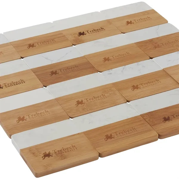 Marble and Bamboo Coaster Set