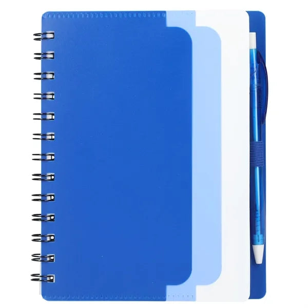 5" x 7" Recycled Dual Pocket Spiral Notebook w Pen