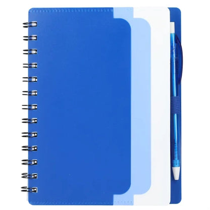5" x 7" Recycled Dual Pocket Spiral Notebook w Pen