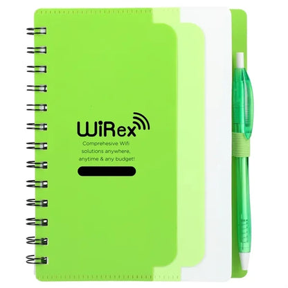 5" x 7" Recycled Dual Pocket Spiral Notebook w Pen