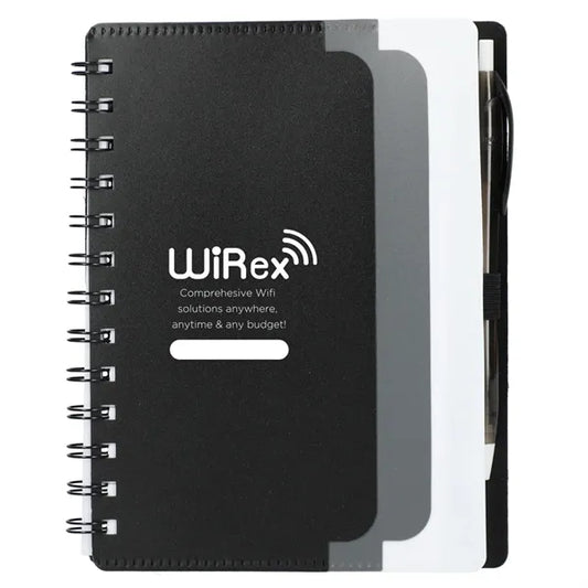 5" x 7" Recycled Dual Pocket Spiral Notebook w Pen