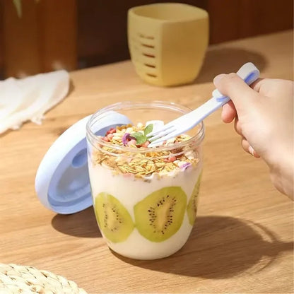 Portable Salad Cup with Built in Fork and Strainer Lid