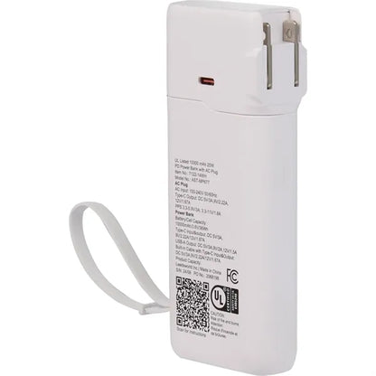 UL Listed 10,000 mAh 20W PD Power Bank with AC Plu