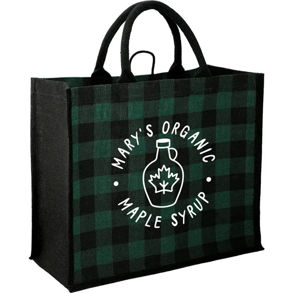 Buffalo Plaid Printed Jute Tote