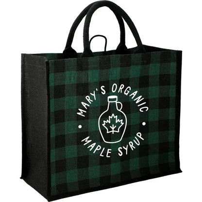 Buffalo Plaid Printed Jute Tote