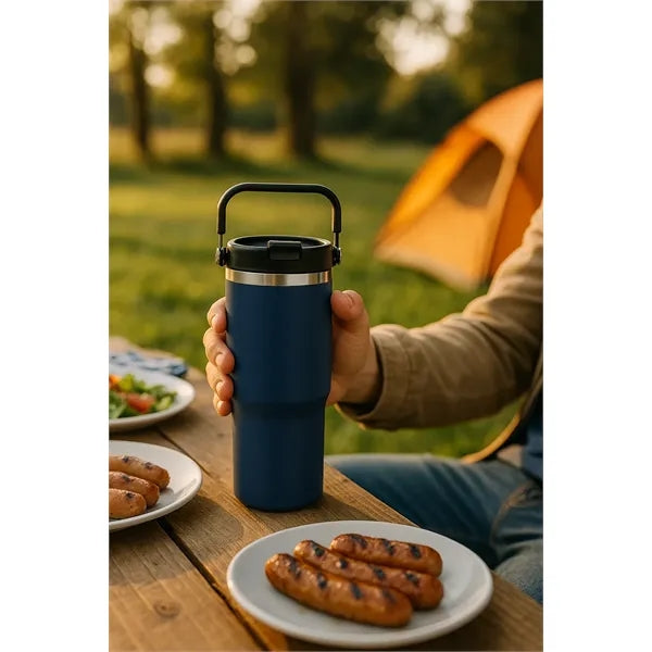 30oz. Stainless Steel Insulated Mug with Handle and Built-In
