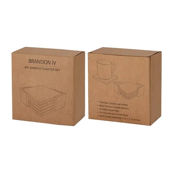 Brandon IV 4-Piece Bamboo Coaster Set