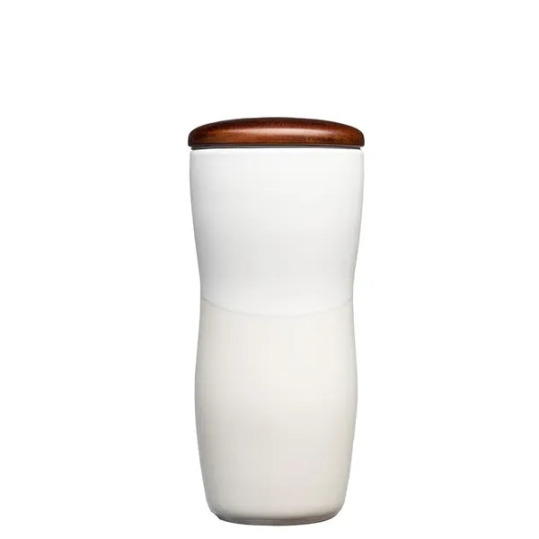Tarrazu 12 oz. Double Wall Ceramic Tumbler w/ Wood Lid