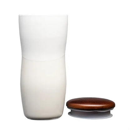 Tarrazu 12 oz. Double Wall Ceramic Tumbler w/ Wood Lid