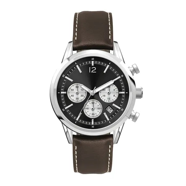 34MM STEEL SILVER CASE, CHRONOGRAPH MVMT, BLACK DI...