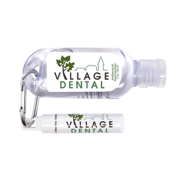2 oz Tottle Antibacterial Sanitizer W/Carabiner + Clip Balm