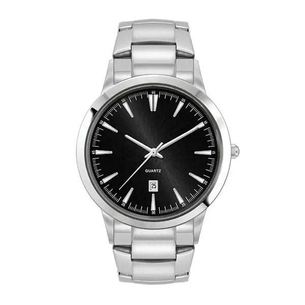 43MM STEEL SILVER CASE, 3 HAND MVMT, BLACK DIAL, D...