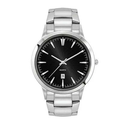 43MM STEEL SILVER CASE, 3 HAND MVMT, BLACK DIAL, D...