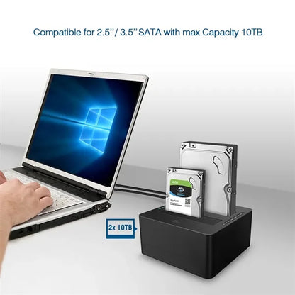Dual-Bay Hard Drive Docking Station, With Offine Clone, UASP