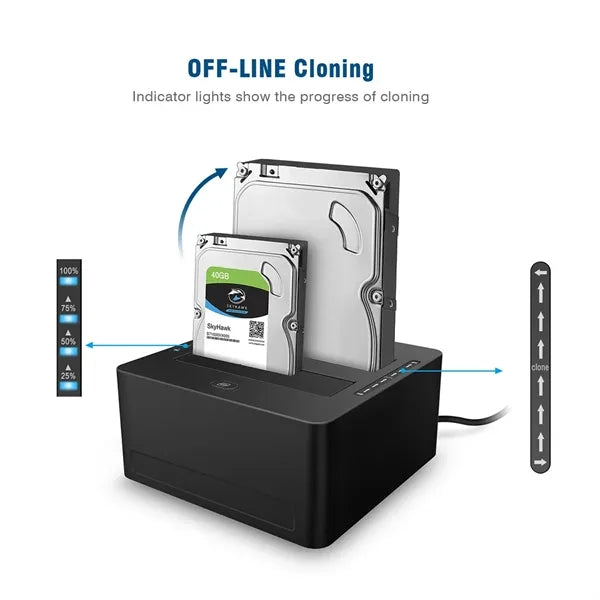Dual-Bay Hard Drive Docking Station, With Offine Clone, UASP