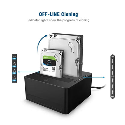 Dual-Bay Hard Drive Docking Station, With Offine Clone, UASP