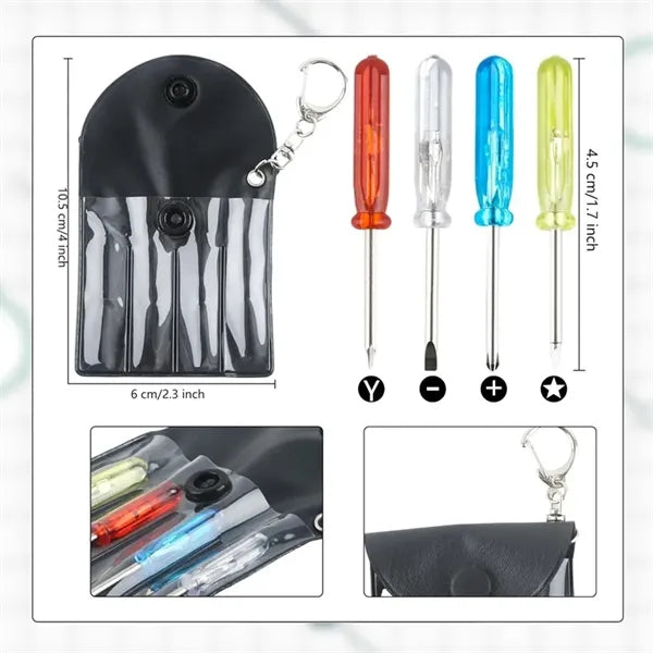 Portable 4-Piece Screwdriver Set With Carry Pouch