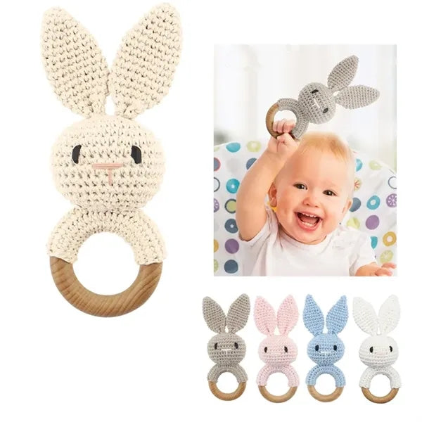 Handmade Crochet Animal Wooden Baby Rattle