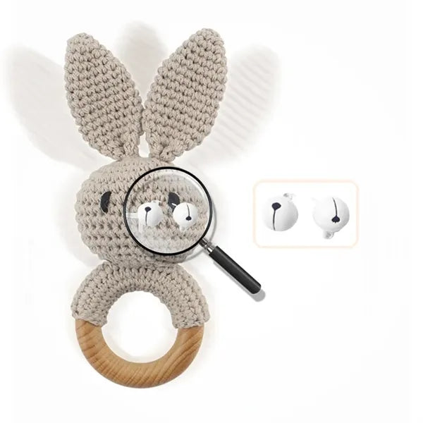 Handmade Crochet Animal Wooden Baby Rattle