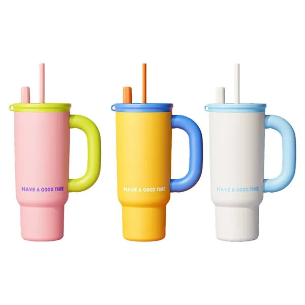 24oz Colorful Insulated Mug with Handle Dual Lid