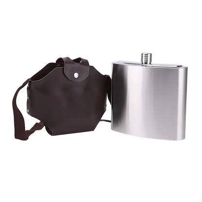 Stainless Steel Hip Flask with Leather Sleeve