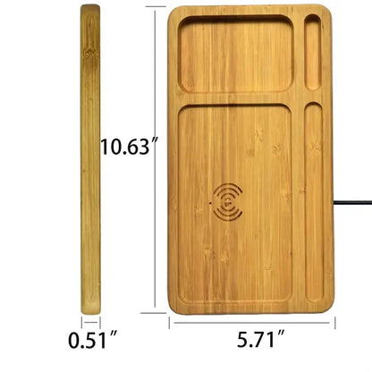 Wireless Charging Bamboo Desk Organizer Tray With Logo
