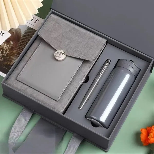 Gift Set With Notebook In PU Cover Pen And thermos cup