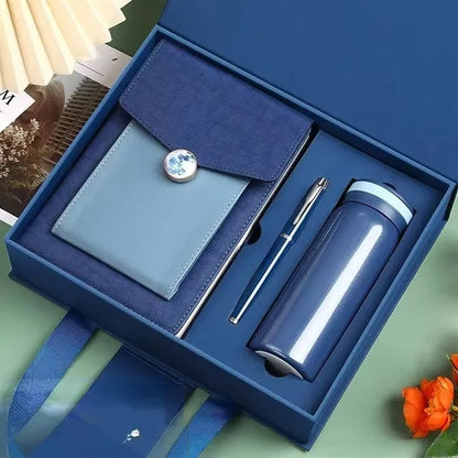 Gift Set With Notebook In PU Cover Pen And thermos cup
