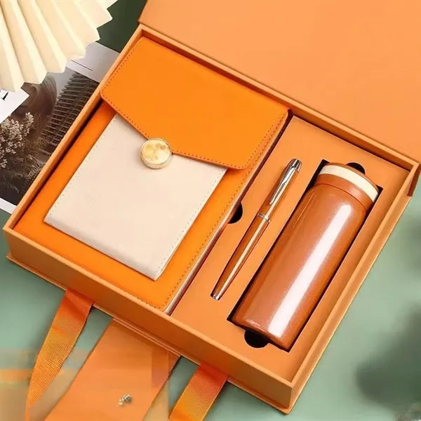 Gift Set With Notebook In PU Cover Pen And thermos cup