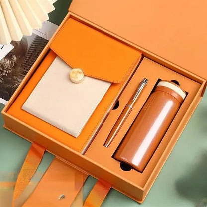 Gift Set With Notebook In PU Cover Pen And thermos cup