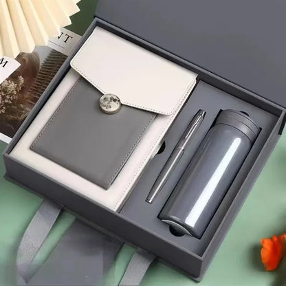 Gift Set With Notebook In PU Cover Pen And thermos cup