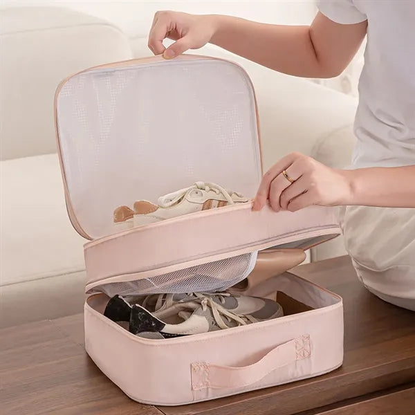 Portable three-layer shoe storage bag