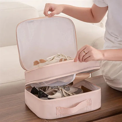 Portable three-layer shoe storage bag