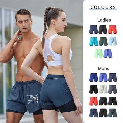 Unisex Quick Drying Double Layer Running Shorts Gym Bottoms