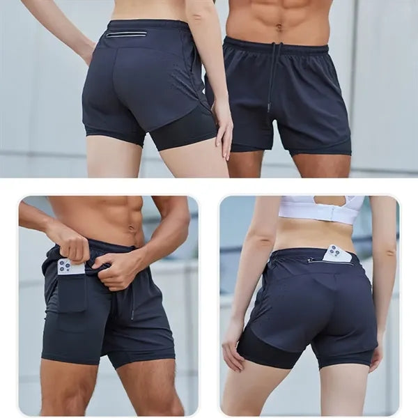 Unisex Quick Drying Double Layer Running Shorts Gym Bottoms