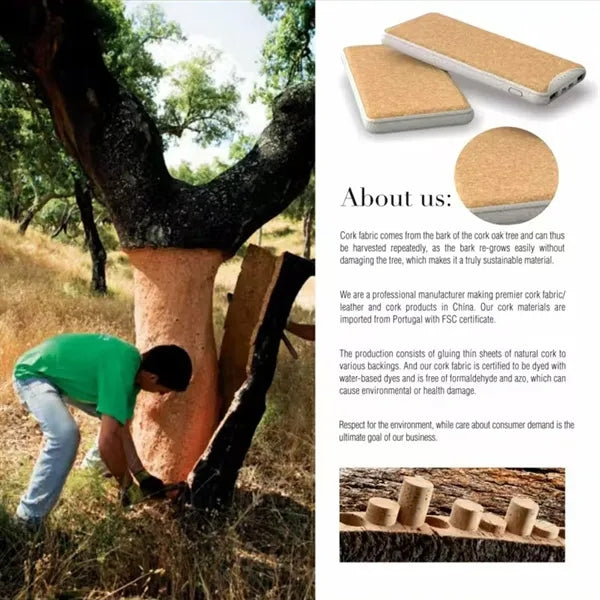 Eco Friendly 10000mAh Power Bank Cork Exterior Portable
