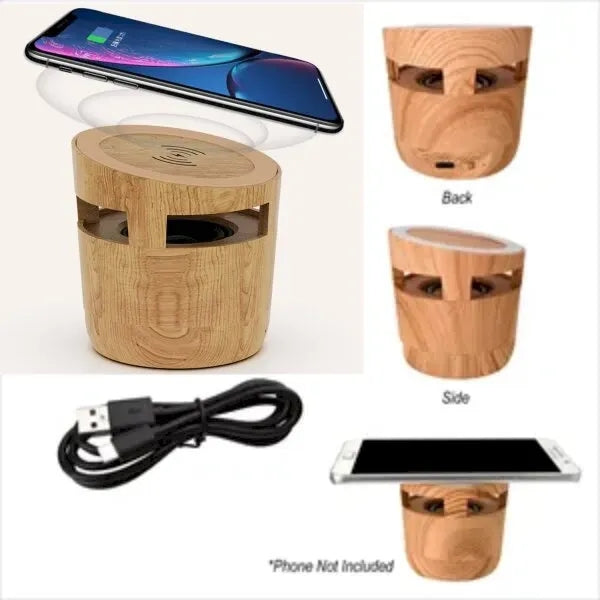 Woodgrain Wireless Charging Pad And Speaker