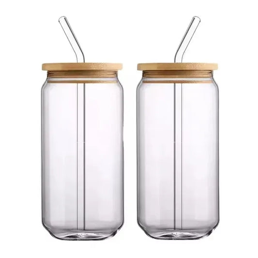 16 Oz. Full Color Can Glass With Bamboo Lid