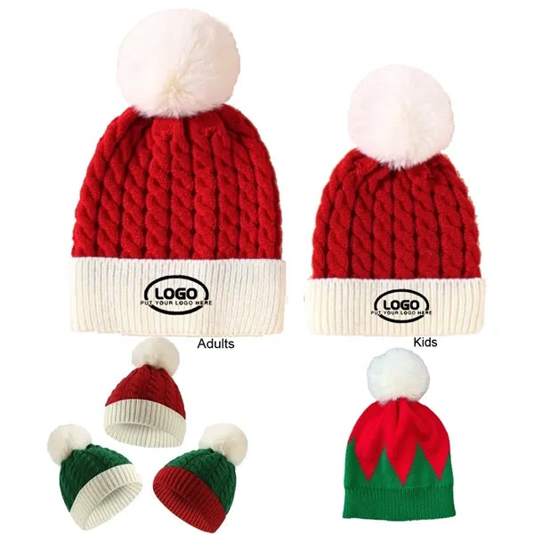 Adults Kids Christmas Santa Knit Red Hat Skull Cap