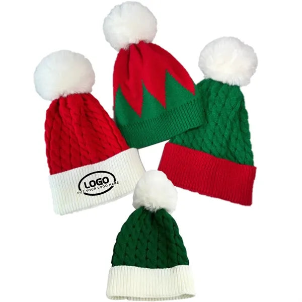 Adults Kids Christmas Santa Knit Red Hat Skull Cap