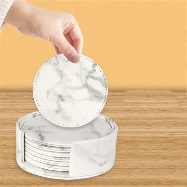 Elegant home decor gifts PU leather coasters with holder