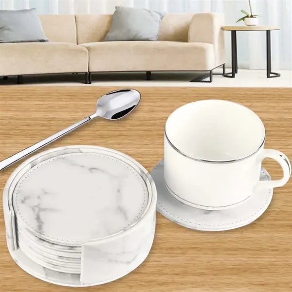 Elegant home decor gifts PU leather coasters with holder
