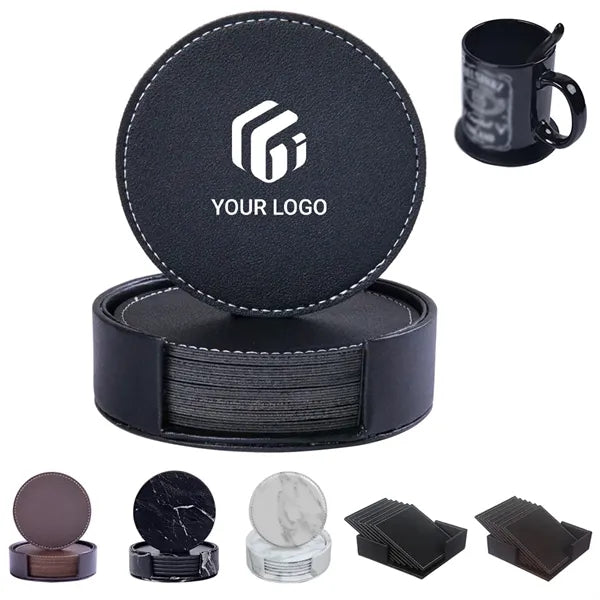 Elegant home decor gifts PU leather coasters with holder