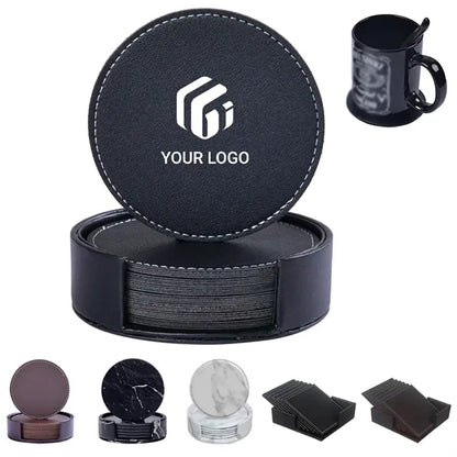 Elegant home decor gifts PU leather coasters with holder